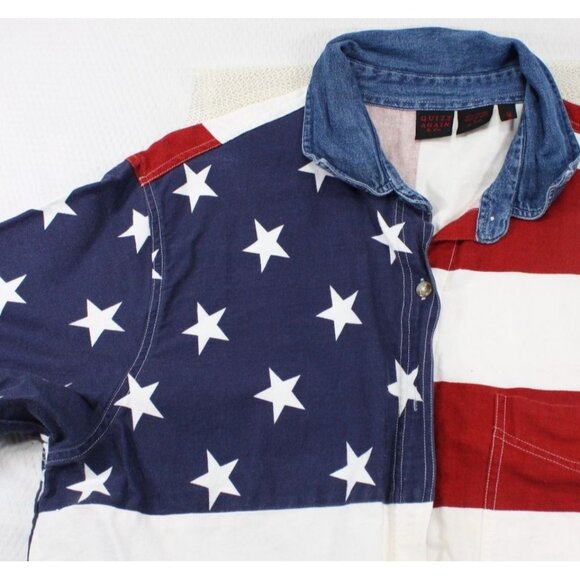 Patriotic American Flag Mens Short Sleeve Button-Up Shirt By Quizz Again & Co. S - Picture 4 of 7